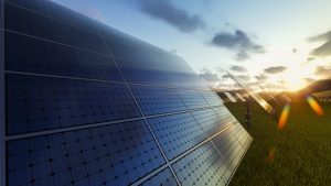 پنل خورشیدی آرانیرو نماینده رسمی 300x169 - Solar panels field at sunset